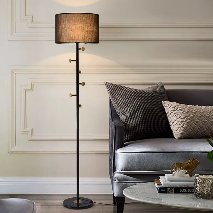 Black Floor Lamp with Brown Drum Shade