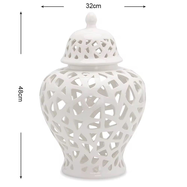 White Cutwork Ceramic Jars set of 2
