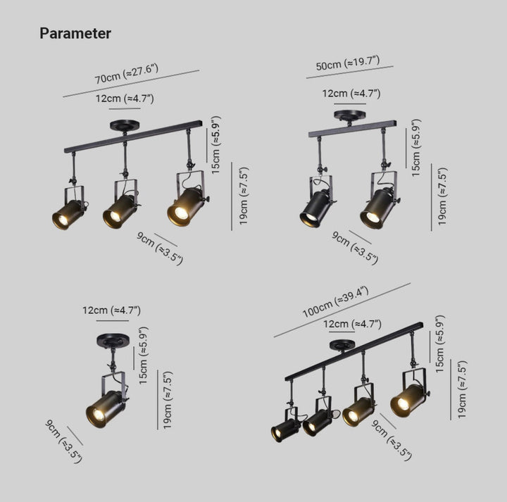 Industrial Track Lighting with Adjustable Spotlights