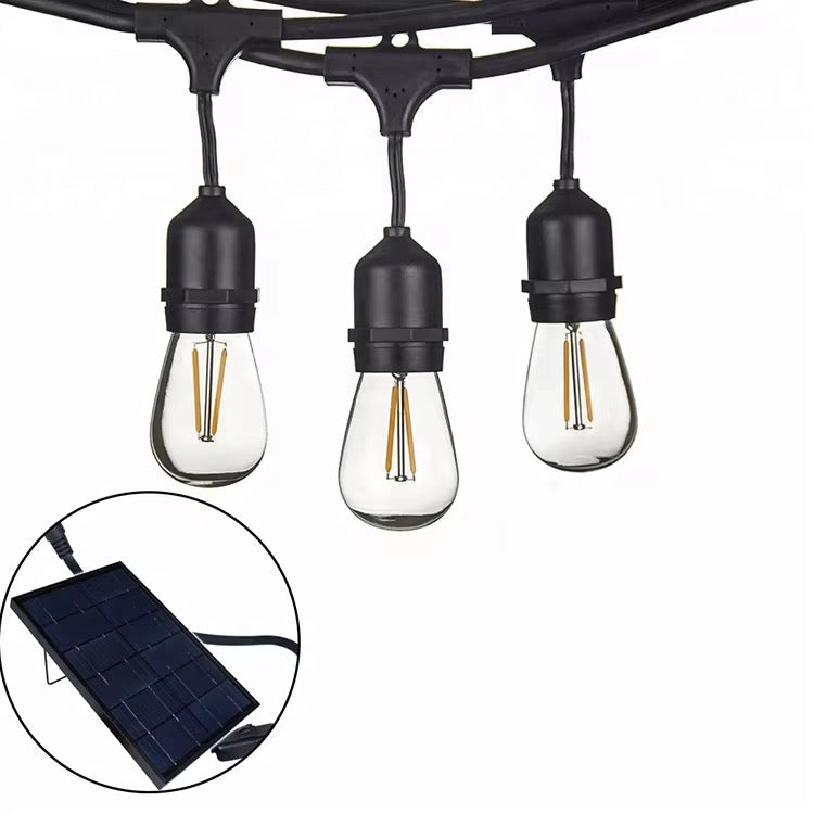 Vintage Outdoor String Lights with Solar panel (Bulbs included)