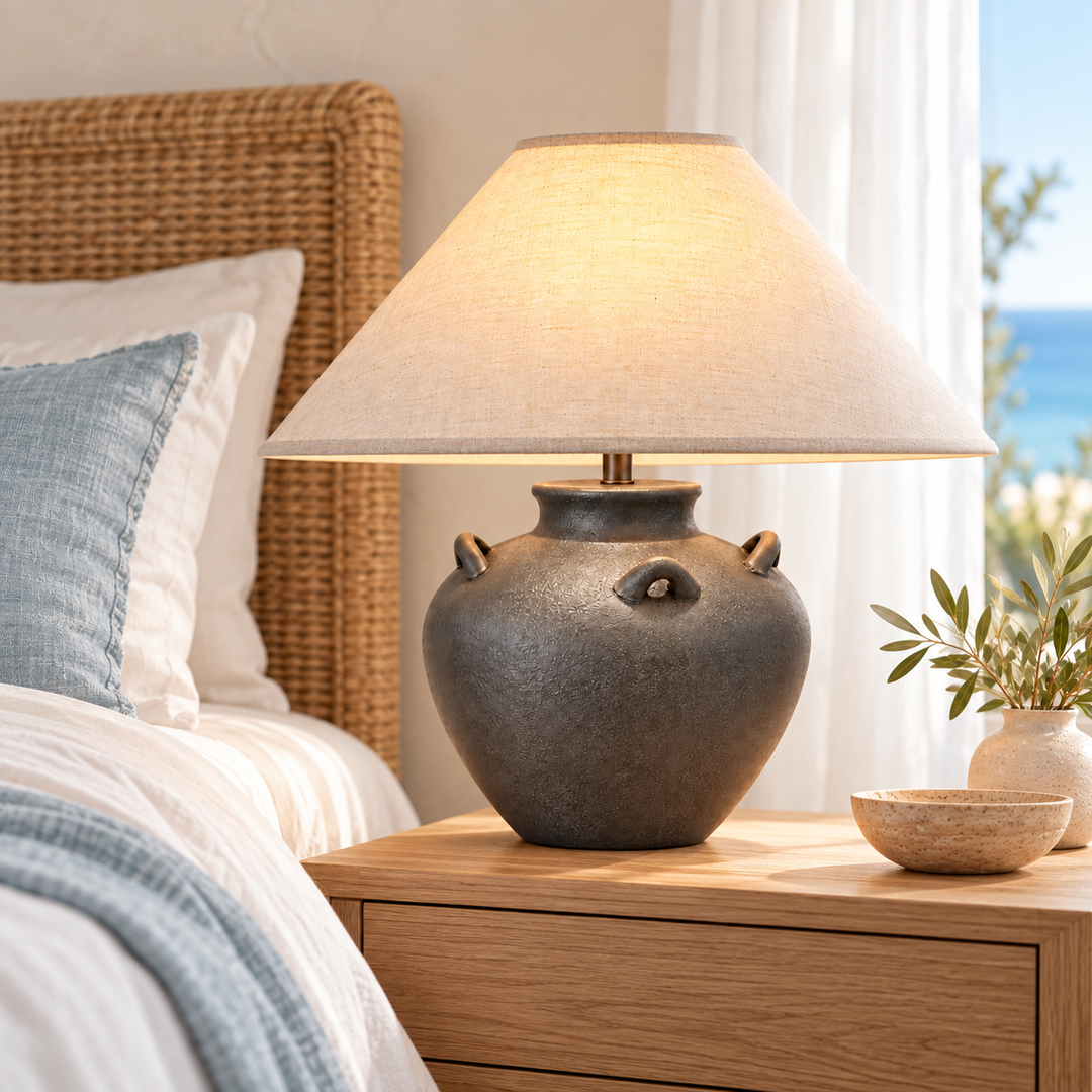 Rustic Charcoal Ceramic Table Lamp with Black Shade