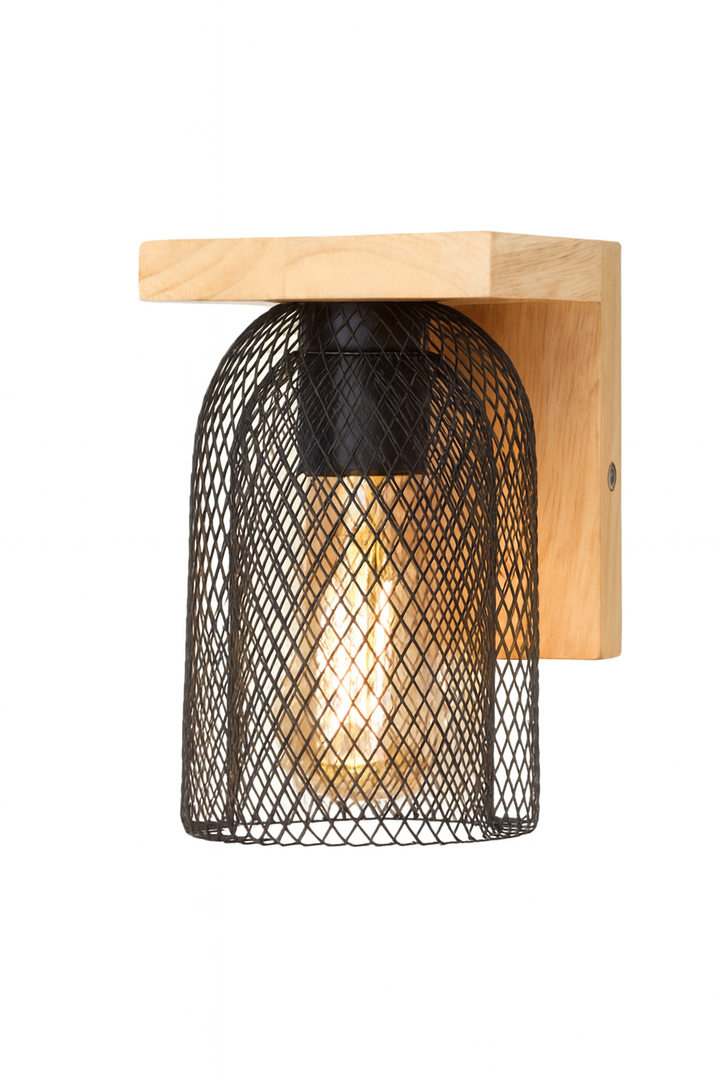 Rustic Wood & Mesh Wall Light
