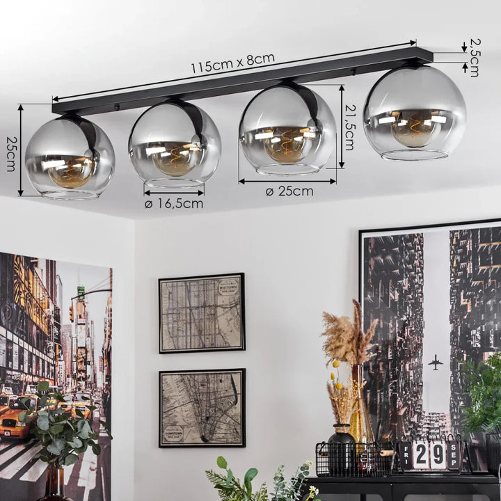 Modern Linear Ceiling Light with Smoky Glass Globes