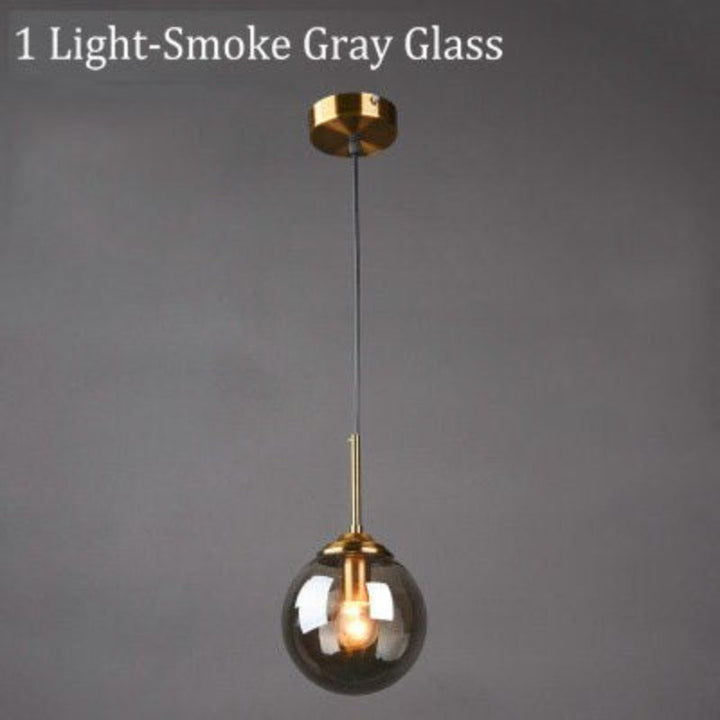 Modern 5-Light Globe Pendant Light with Smoked Glass and Brass Finish