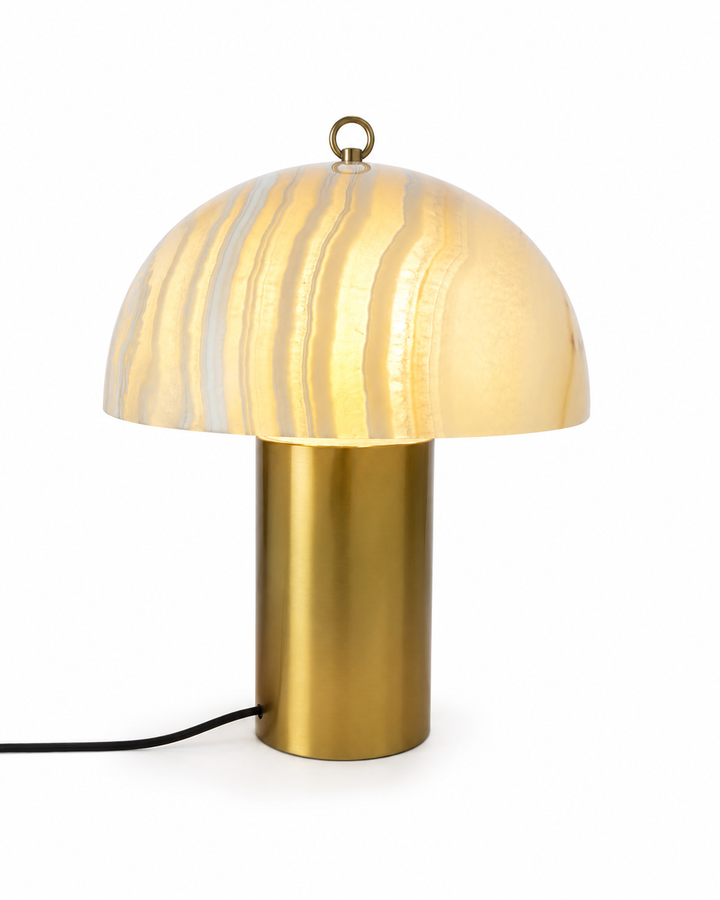 Modern Marble Glass Mushroom Table Lamp with Brass Base