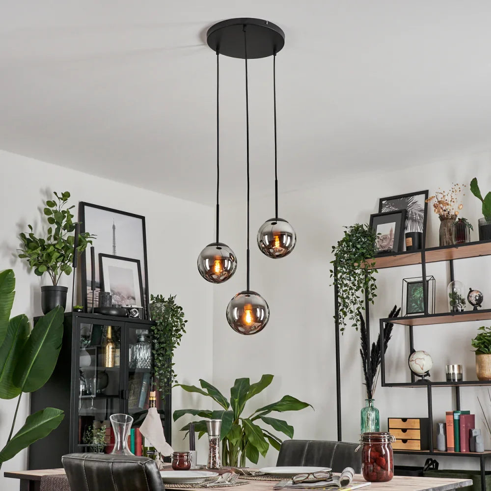 Modern Smoked Glass Triple Pendant Light