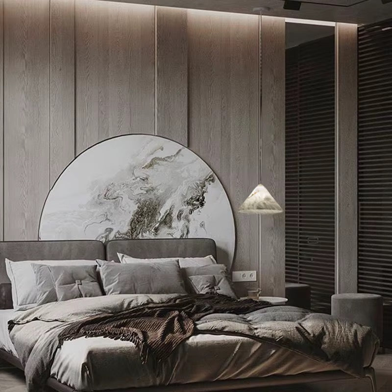 Modern Ivory Stone Cone Pendant Light