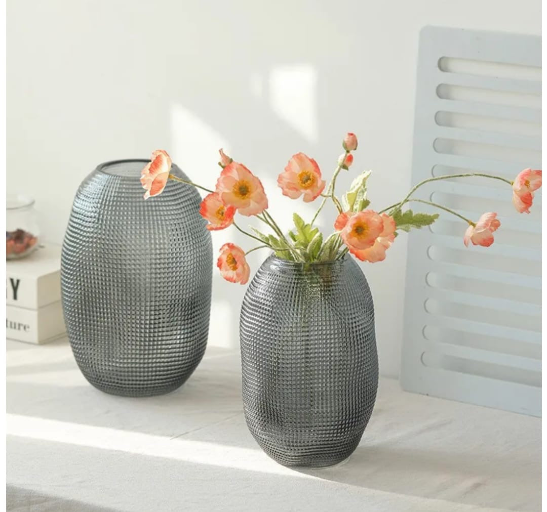 Textured Smoky Glass Vase set of 2