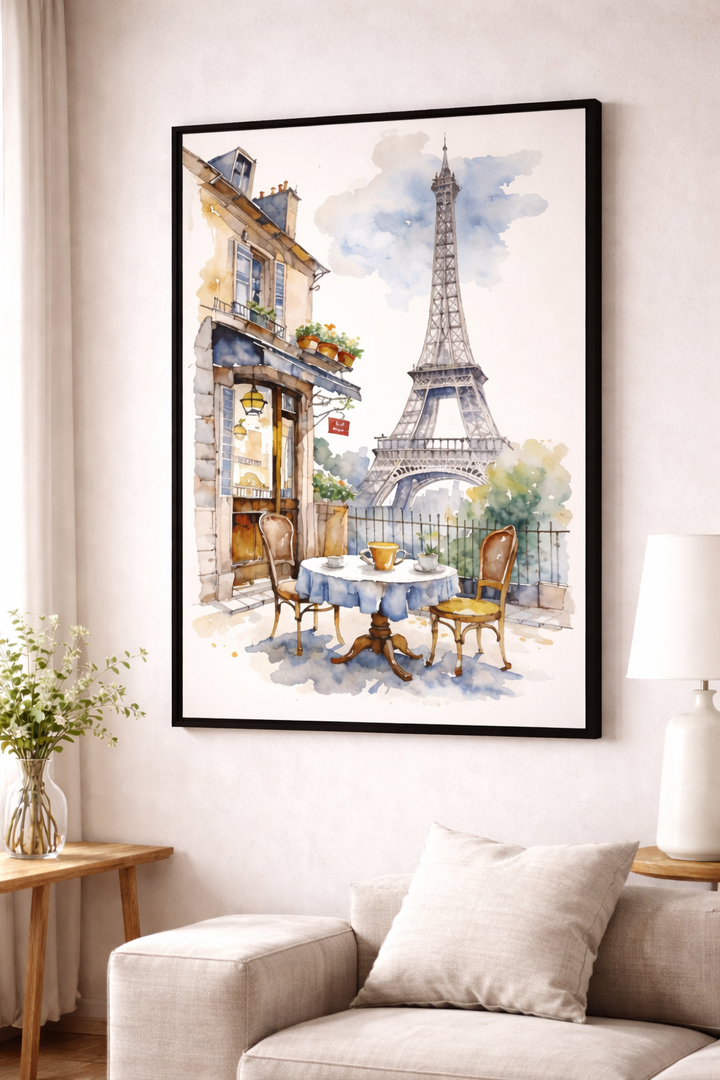 Paris Eiffel Tower Watercolor Framed Art