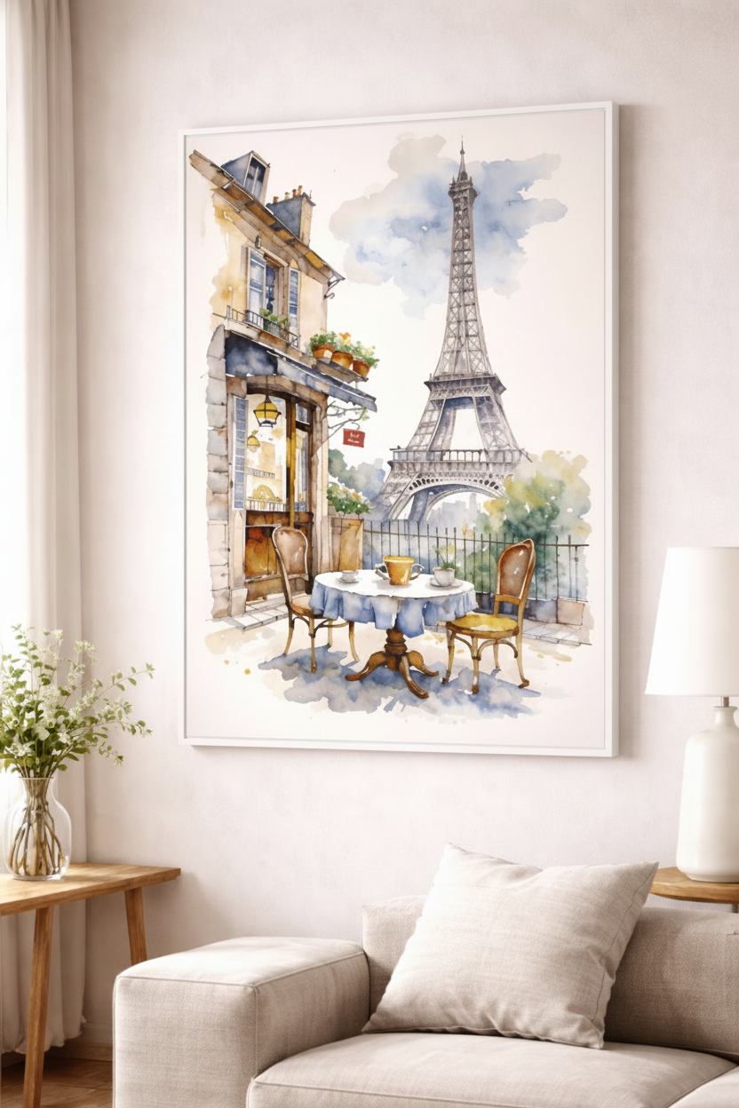 Paris Eiffel Tower Watercolor Canvas Art