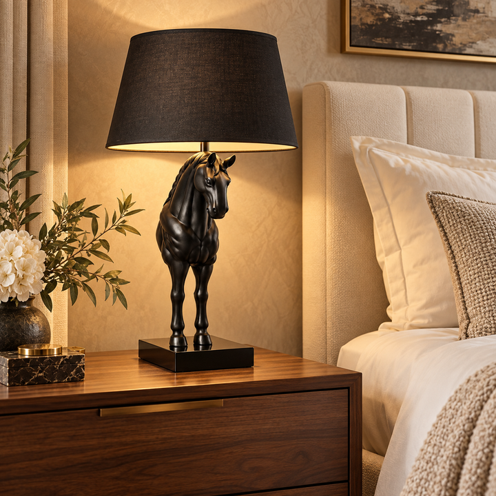 Black Horse Sculpture Table Lamp