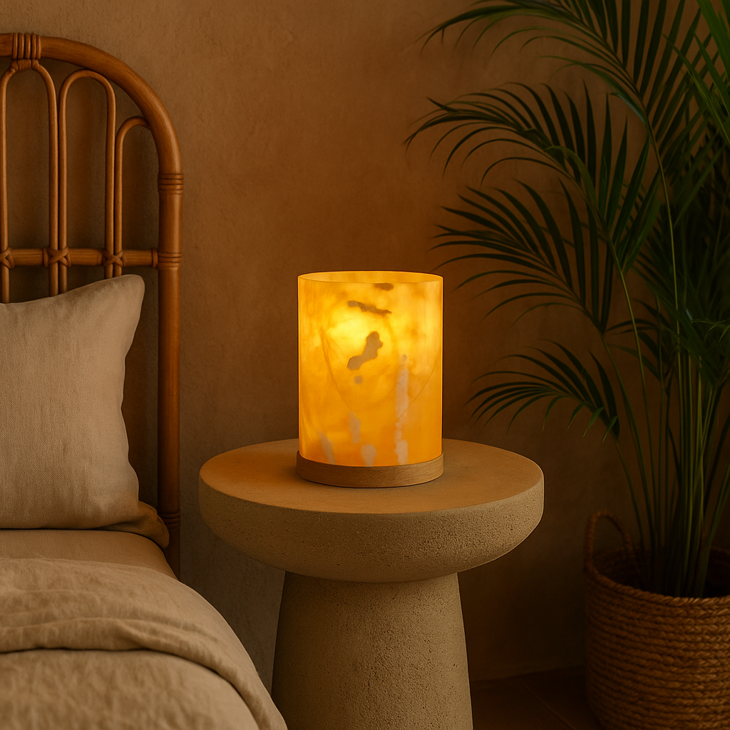 Alabaster Stone Cylinder Table Lamp