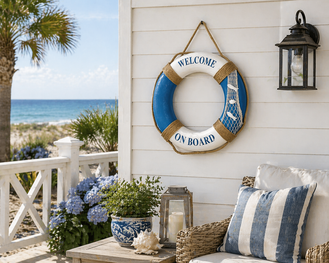 Life ring decor in sky blue nautical style multiple sizes