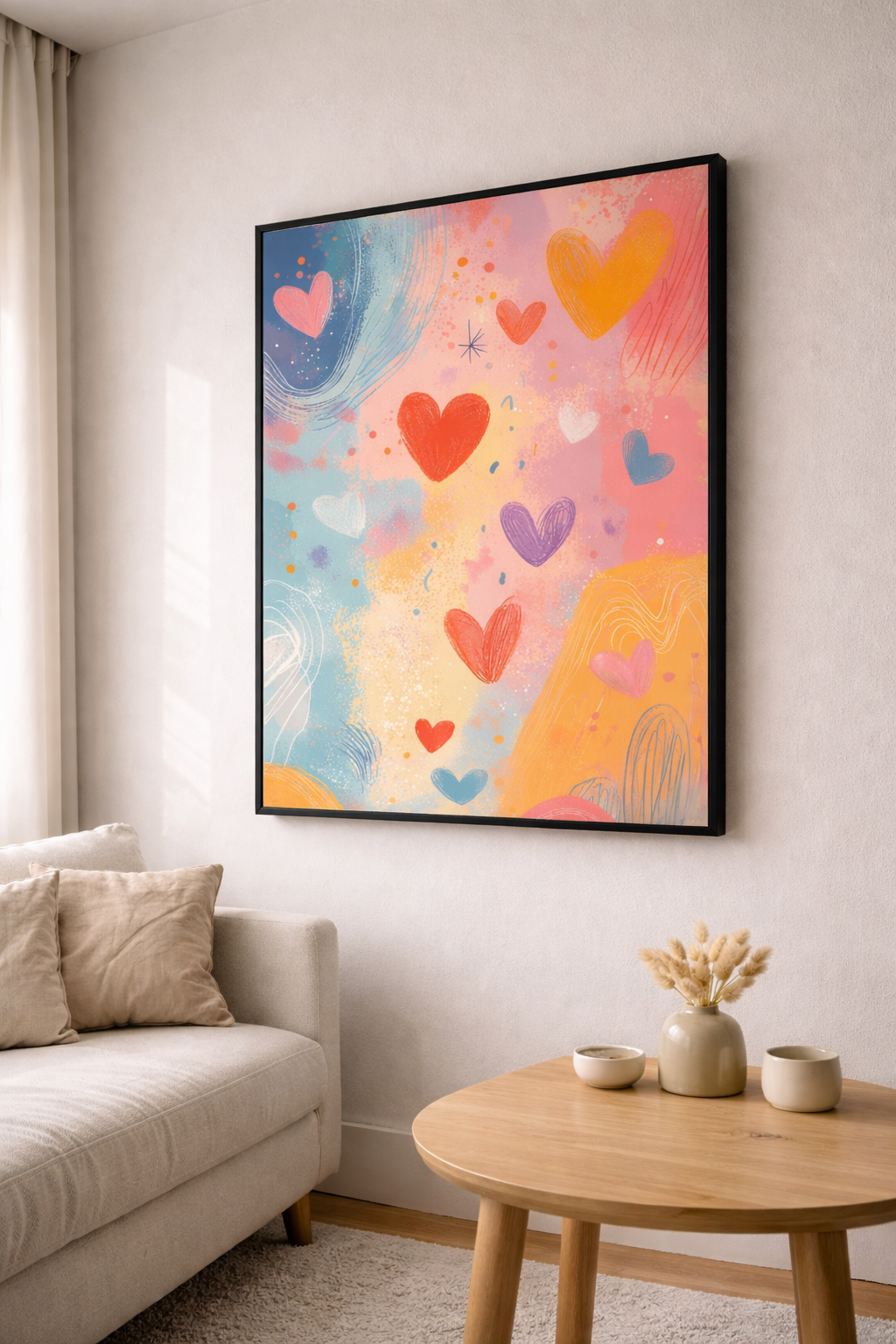 Pastel Hearts Abstract Canvas