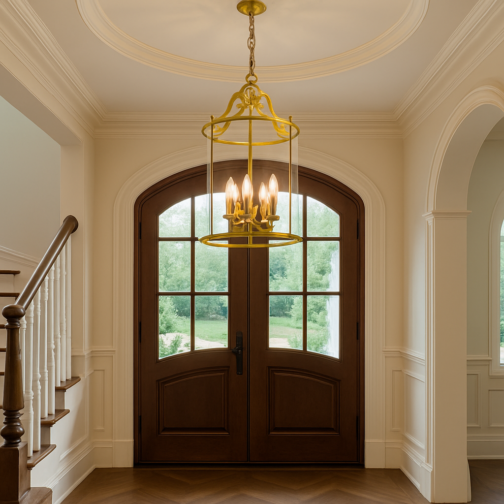 Brass or Black Glass Pendant Chandelier