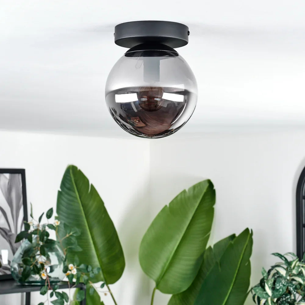 Modern Smoked Glass Globe Ceiling Light