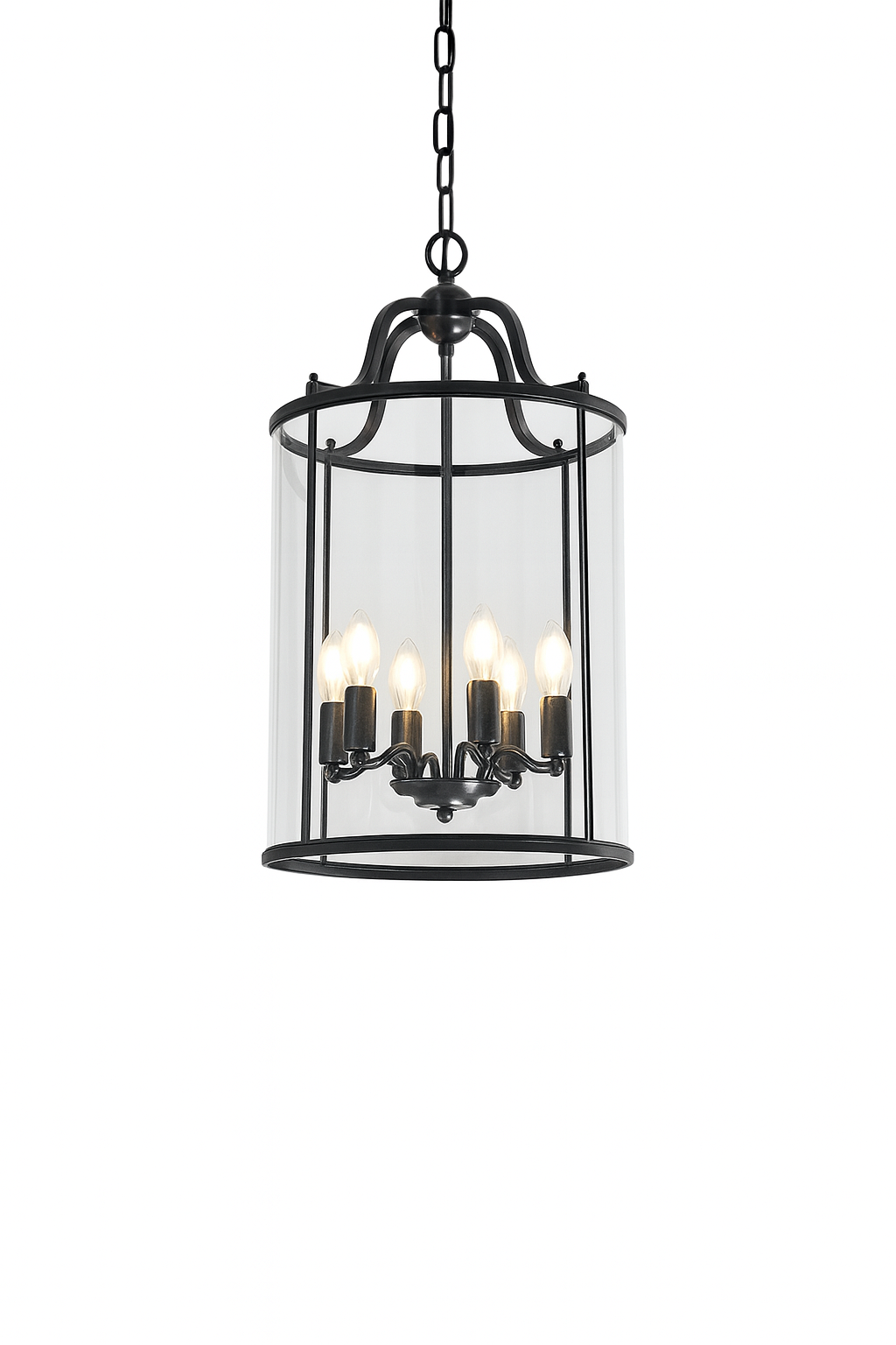 Brass or Black Glass Pendant Chandelier