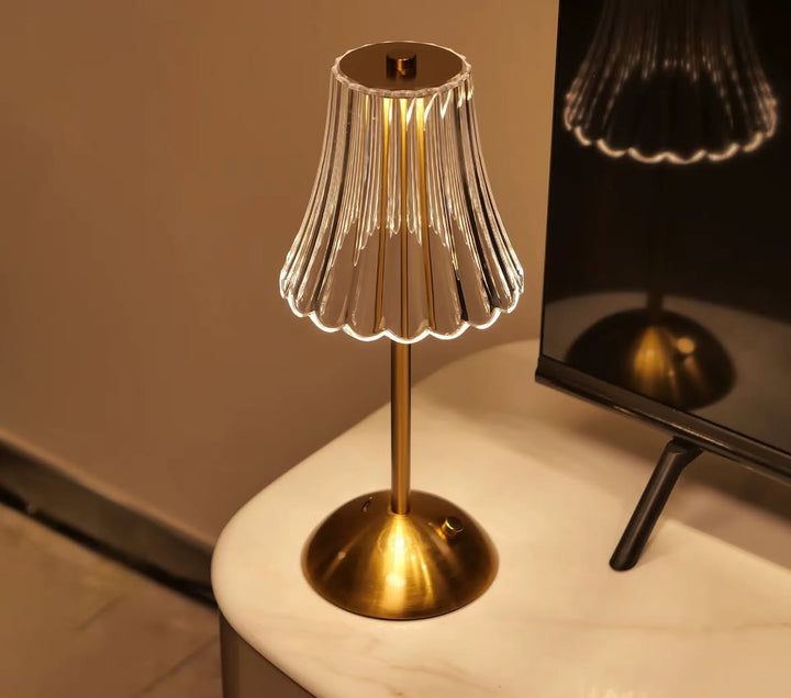 Wavy Glass Shade Rechargeable Gold Table Lamp