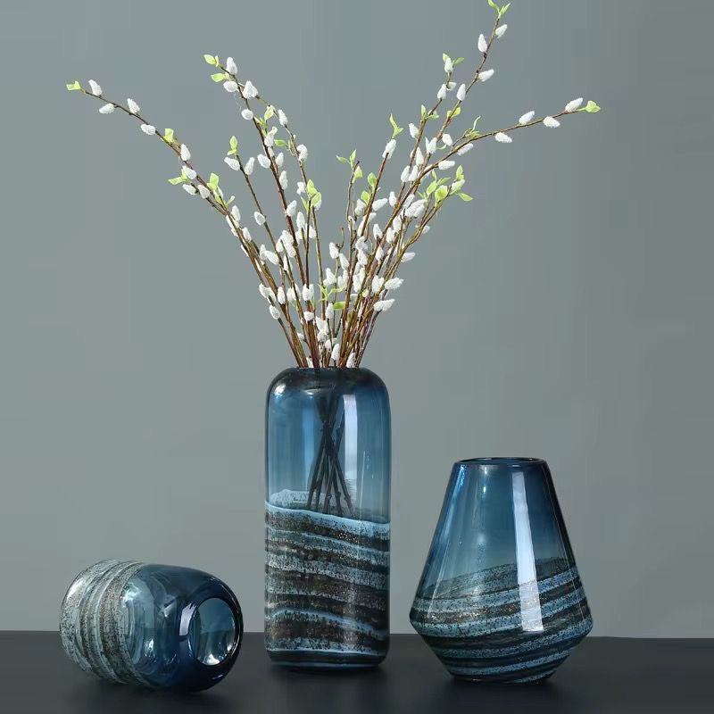 Blue Gradient Glass Vase Set of 2