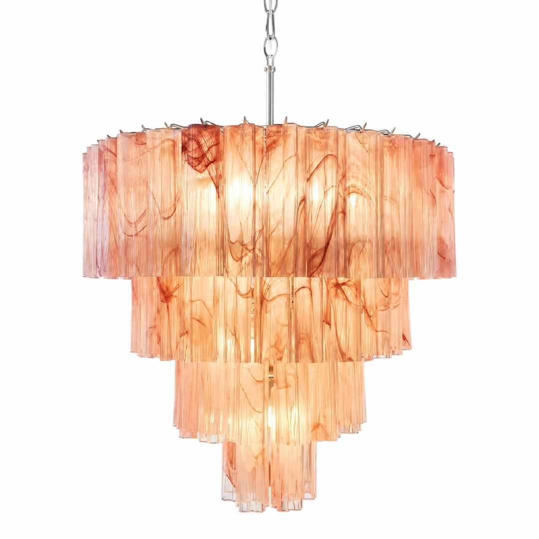 Modern Amber Glass Tiered Chandelier