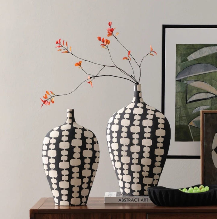 Modern Black & White Abstract Ceramic Vases set of 2