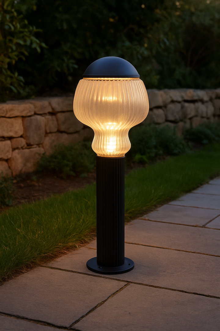 Ribbed Glass Outdoor Bollard Light