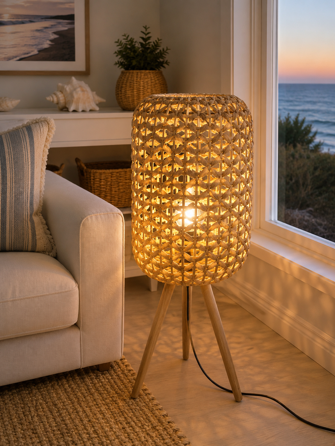 Lattice Rattan Tripod Lamp