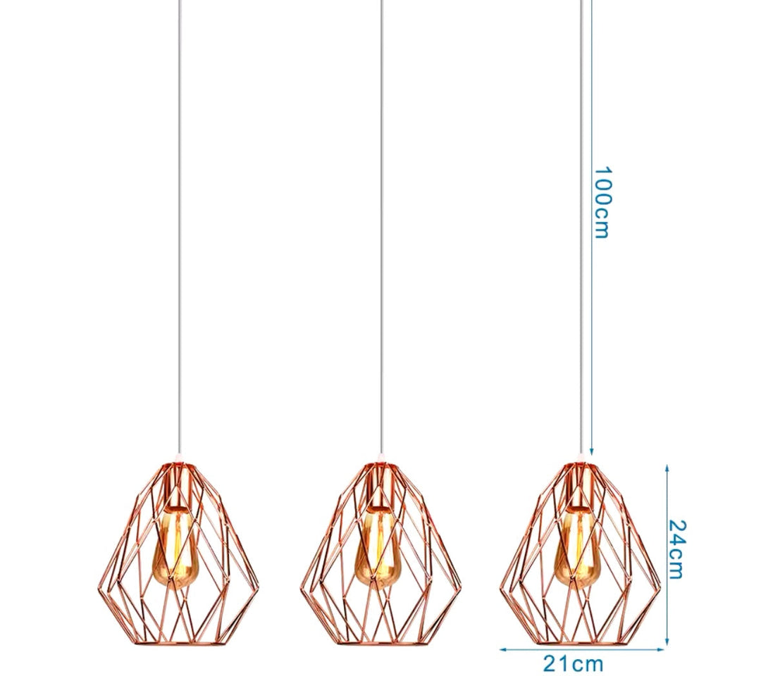 Industrial Triple Pendant Light with Geometric Shades