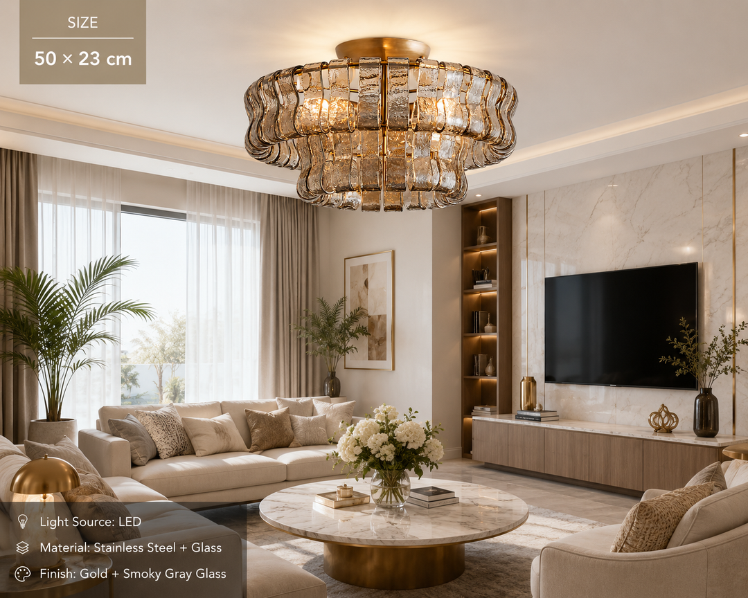 Modern Gold Flush Mount Ceiling Light with Textured Curved Glass Panels