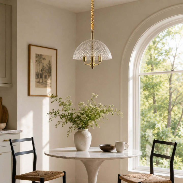 Textured Glass and Brass Pendant Light