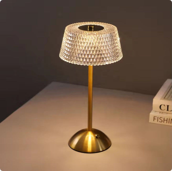 Crystal Shade Rechargeable Gold Table Lamp