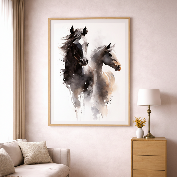 Running Horses Watercolor Canvas