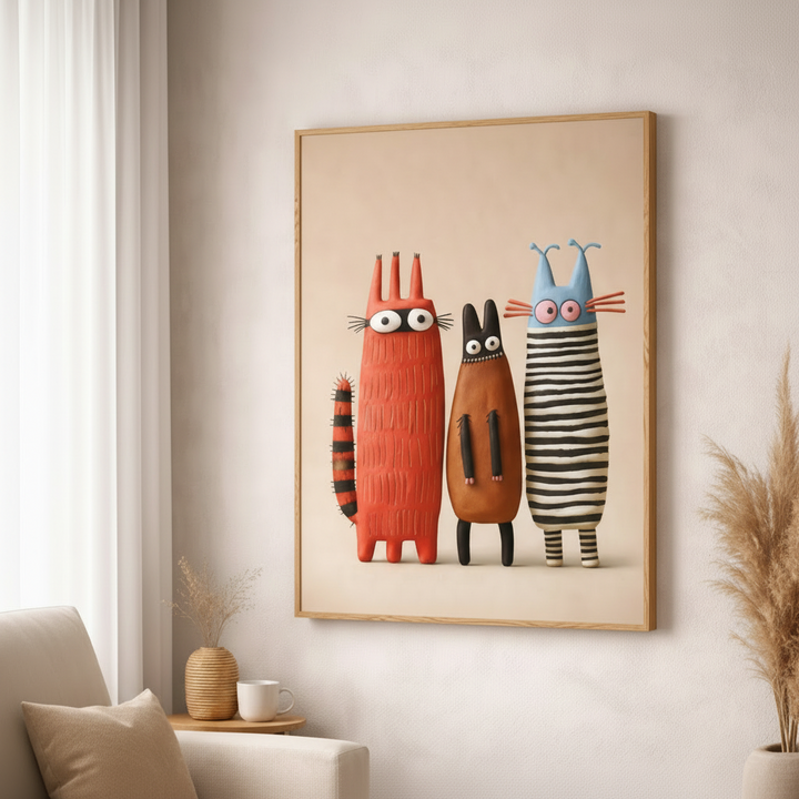 Playful Abstract Animal Trio Canvas