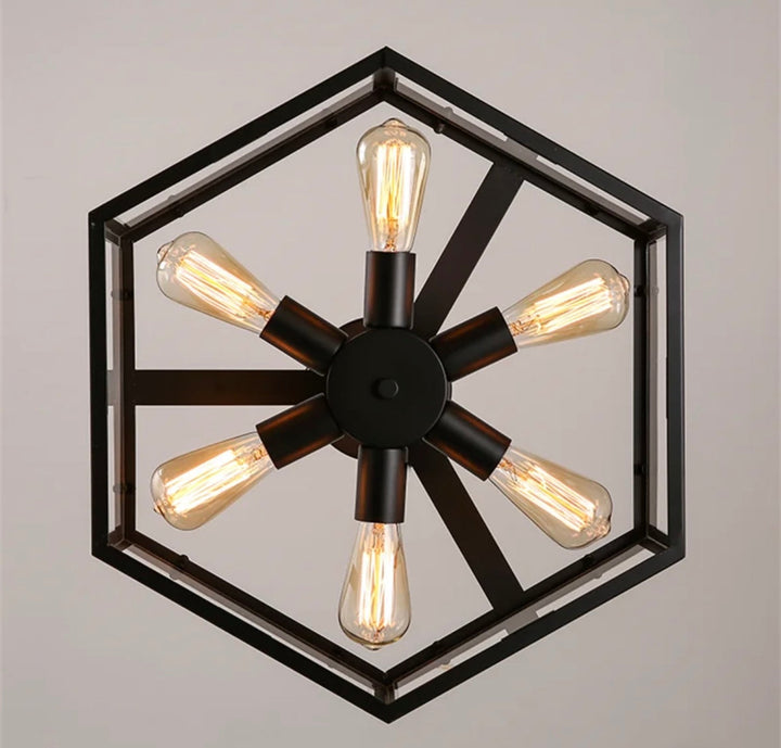 Industrial Semi-Flush Mount Ceiling Light with Glass and Metal Frame