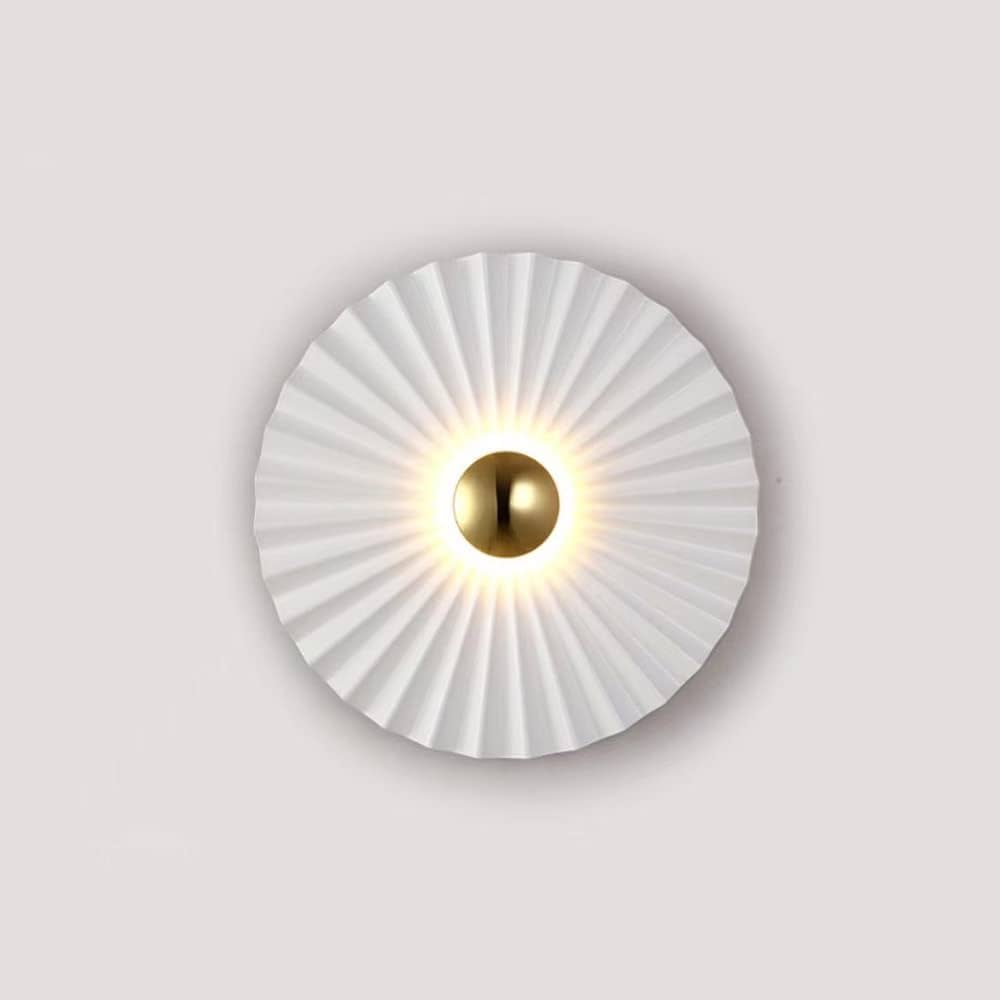 White Pleated Round Wall Sconce