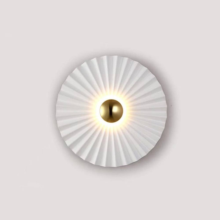 White Pleated Round Wall Sconce