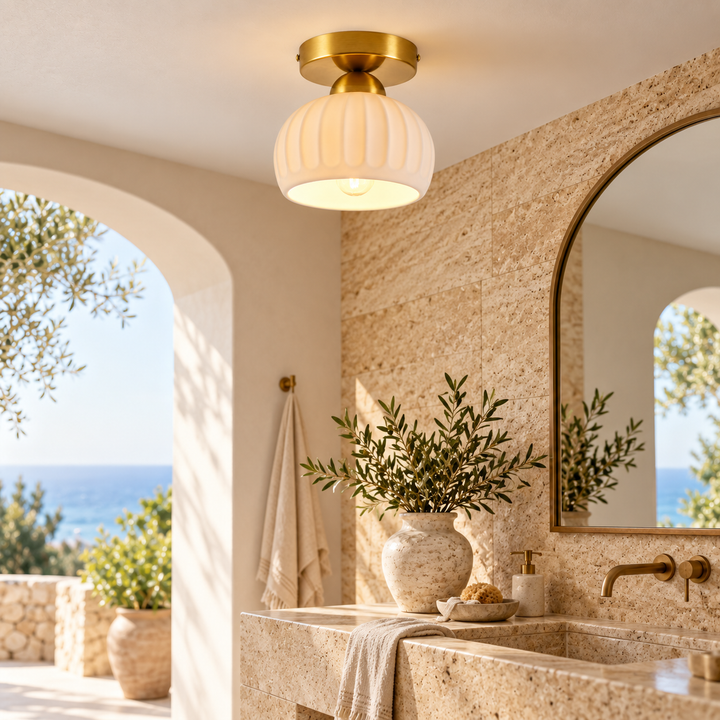 Modern Ribbed ceramic Flush Mount Ceiling Light