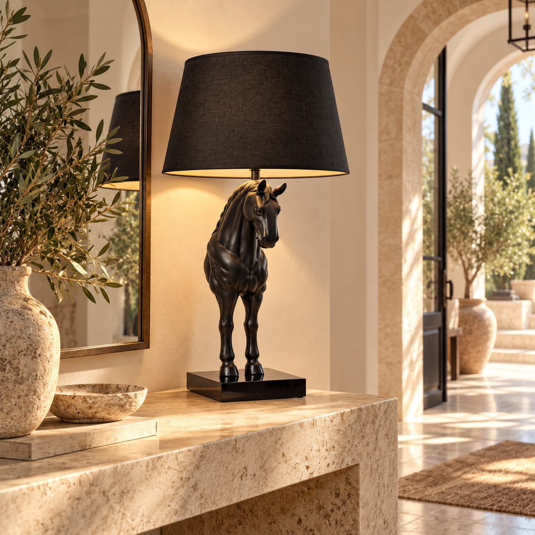Black Horse Sculpture Table Lamp