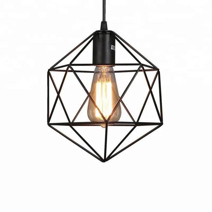 Industrial Pendant Light with Geometric Wireframe Design