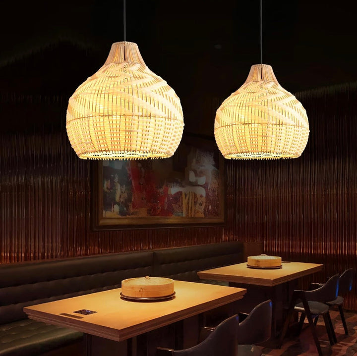 Bohemian Woven bamboo rattan Pendant Light with Natural Rattan Shade