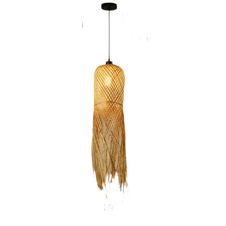 Bohemian Woven Rattan Pendant Light with Fringe Detailing