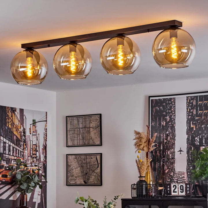 Modern Amber Glass Globe Ceiling Light - Bar Design