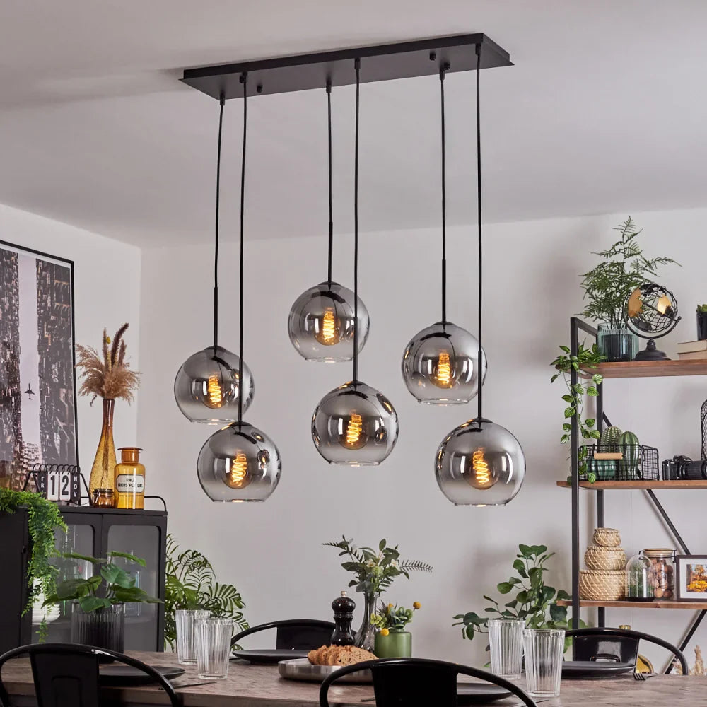 Contemporary Smoky Glass Globe Pendant Cluster Light