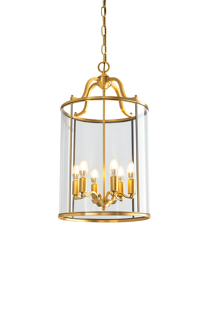 Brass or Black Glass Pendant Chandelier