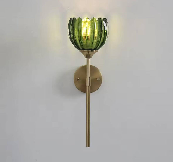 Brass glass wall sconce with ribbed clear glass and brushed brass finish