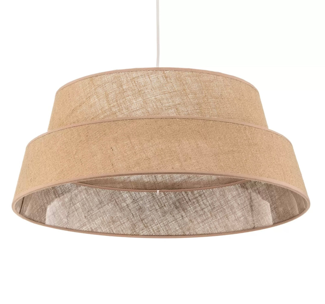 Rustic Pendant Light with Natural Fabric Shade