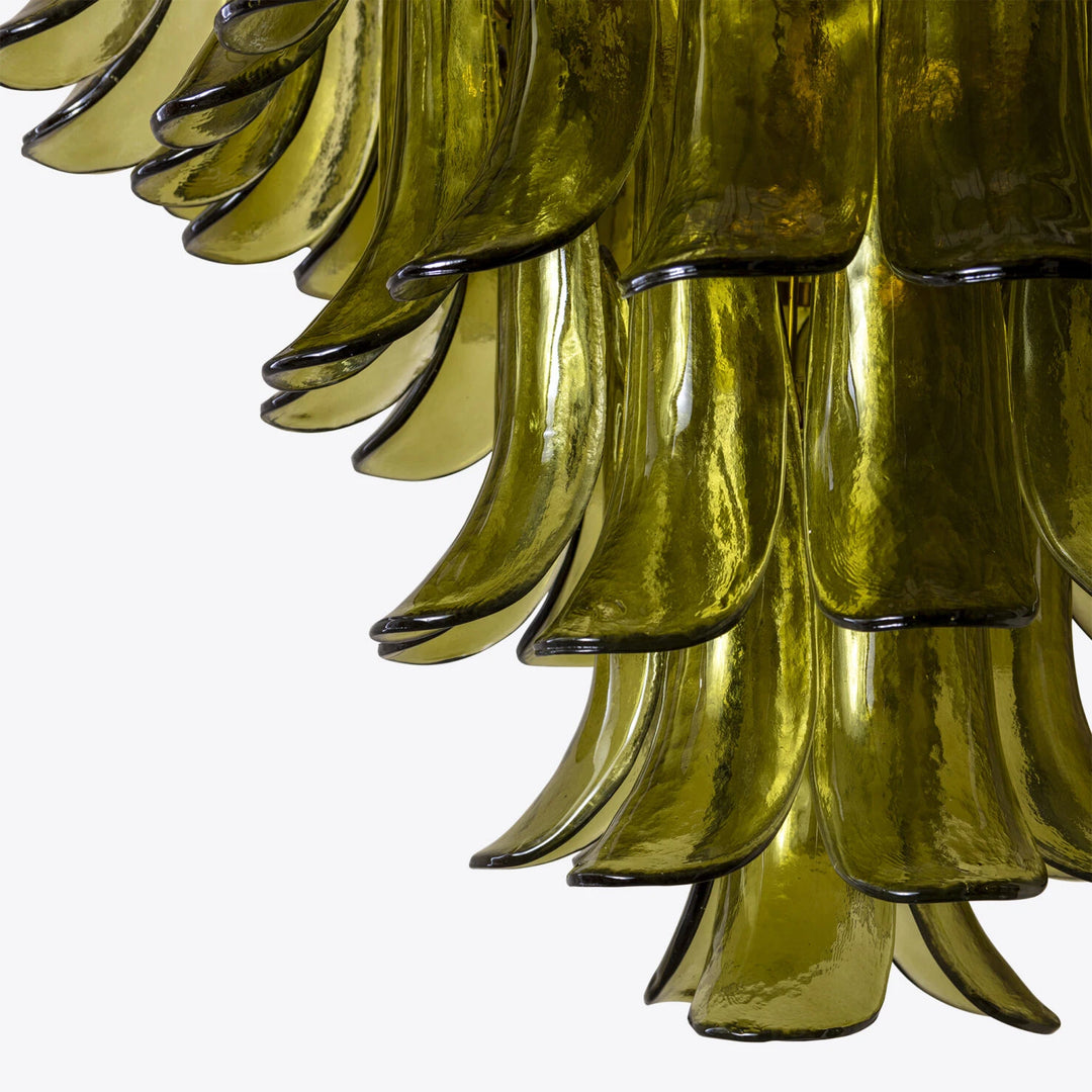 Olive Green Glass Cascade Chandelier with Layered Petal Shades