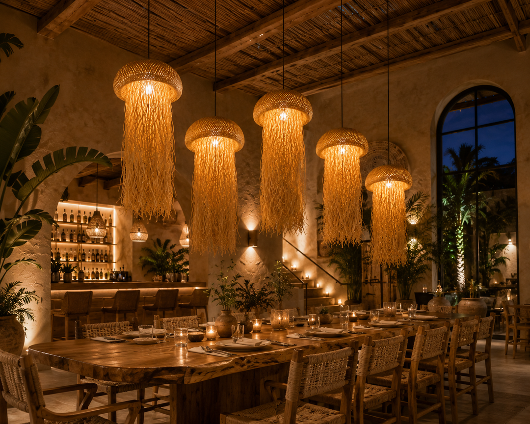 Handwoven Rattan Fringe Pendant Light