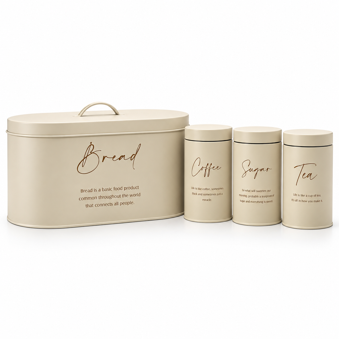 Cream Kitchen Bread Box and Storage Canister Set