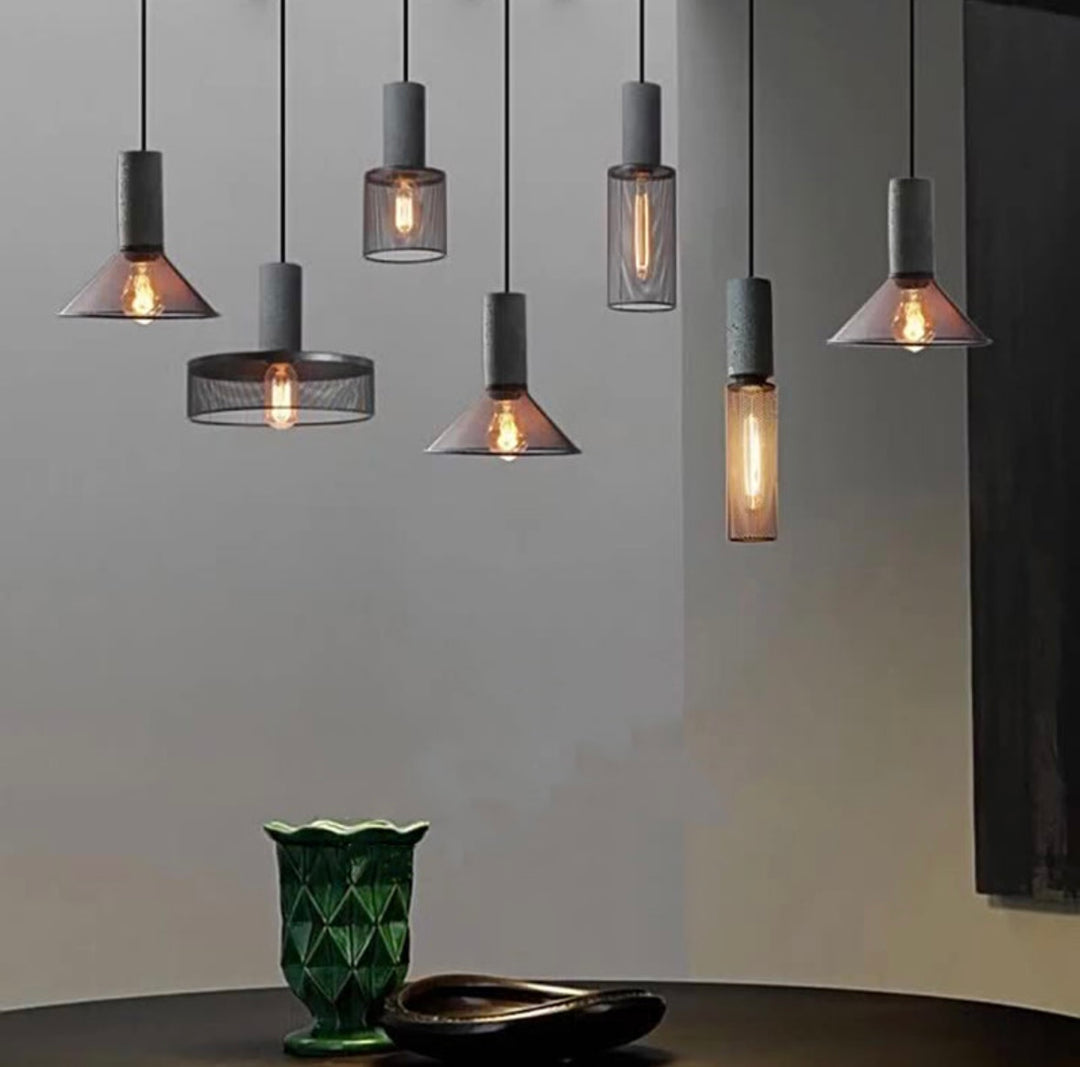 Industrial Concrete and Metal Pendant Light